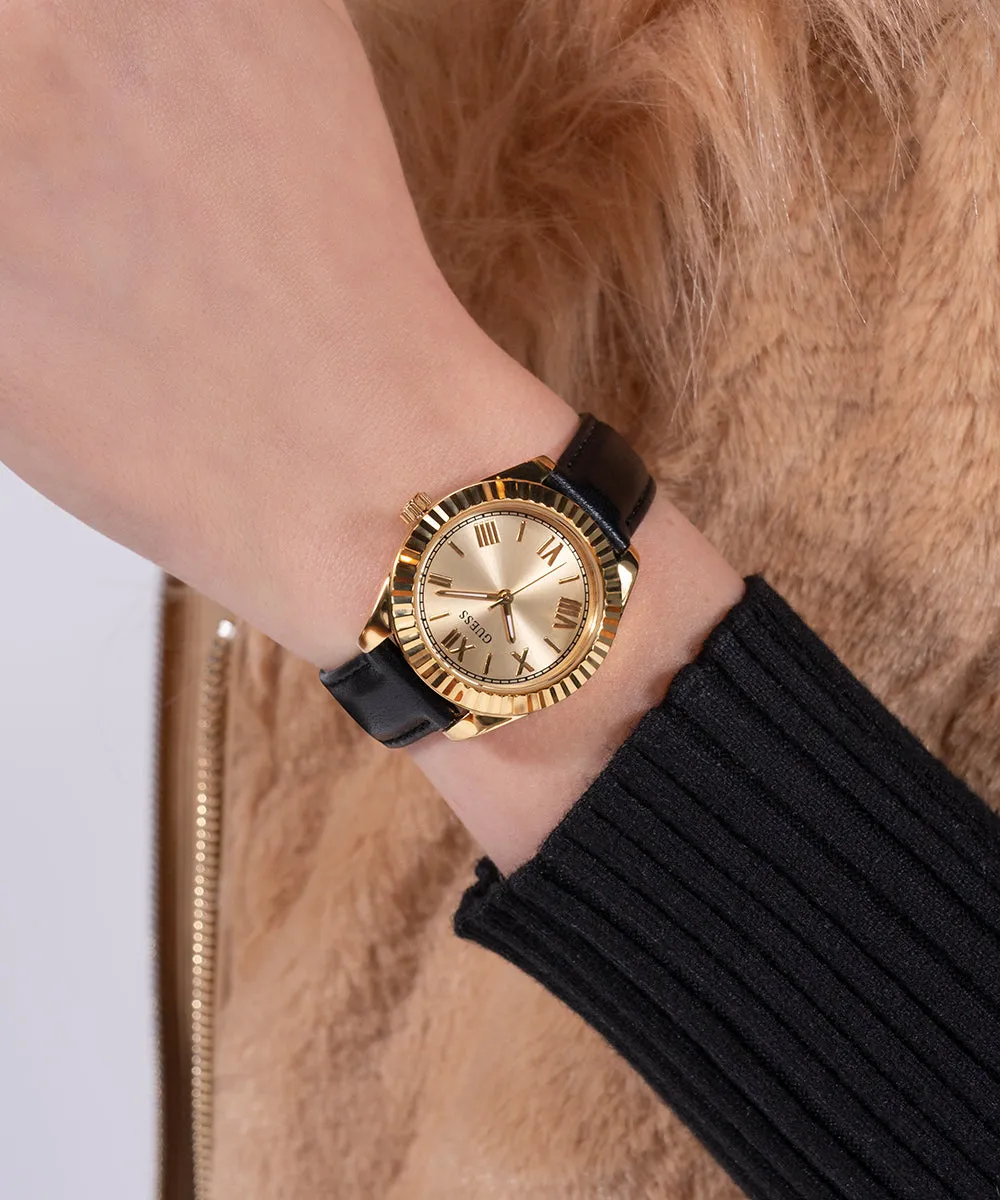 GUESS Ladies Black Gold Tone Analog Watch
