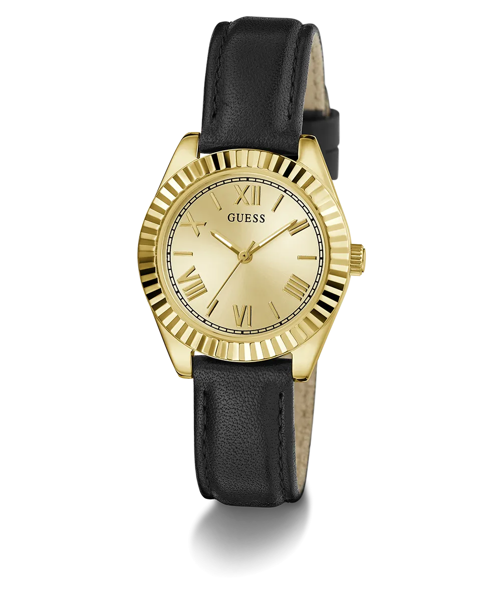 GUESS Ladies Black Gold Tone Analog Watch