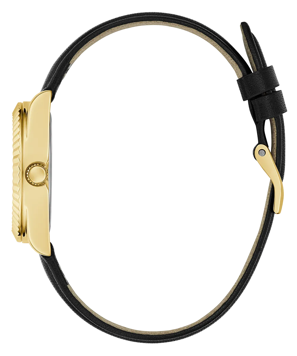 GUESS Ladies Black Gold Tone Analog Watch