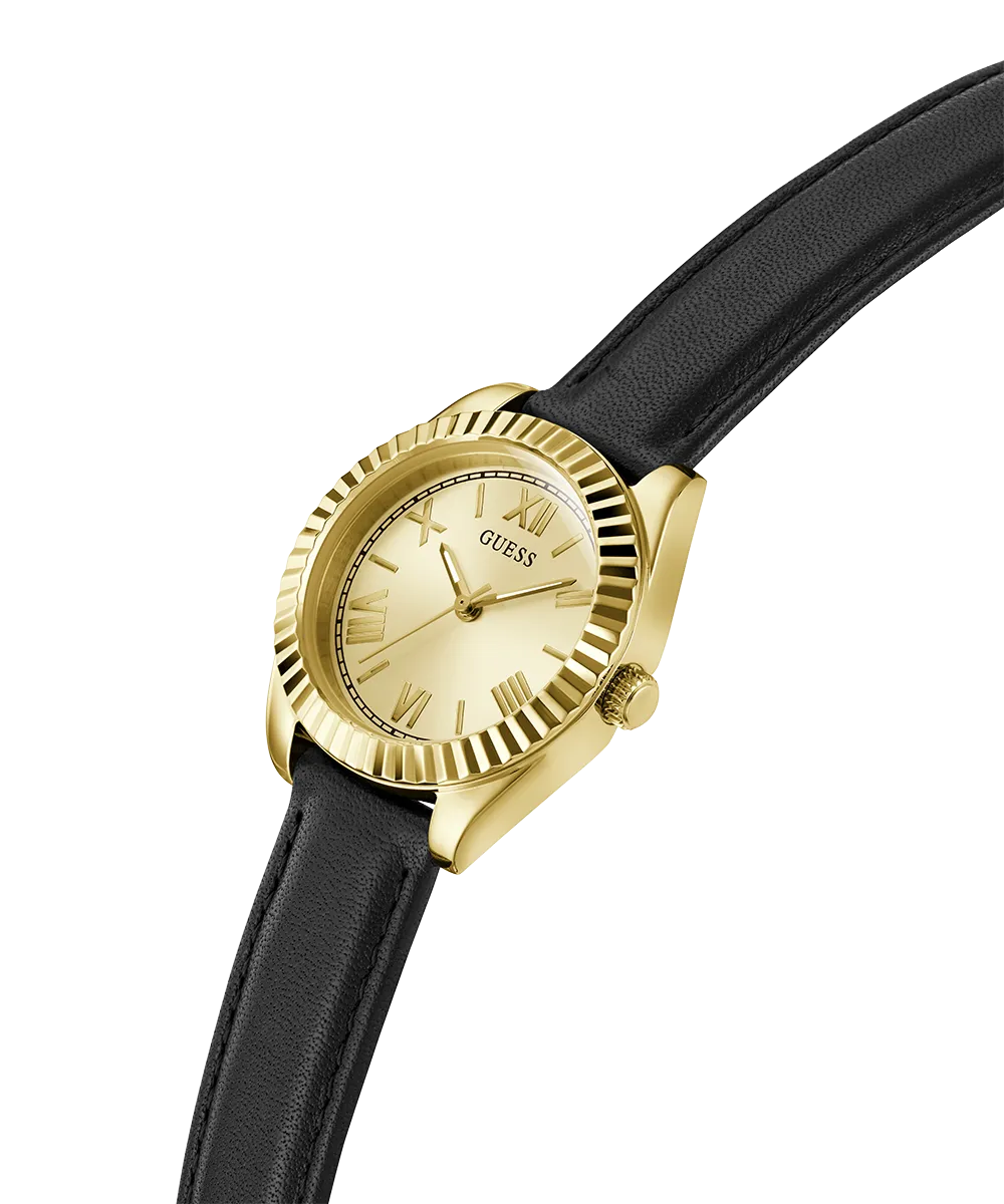 GUESS Ladies Black Gold Tone Analog Watch