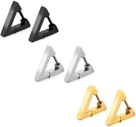Halawly Men Earrings, Stainless Steel Hoop Stud Earrings Set for Women, Sliver Gold Black Cross Dangle Earrings Set