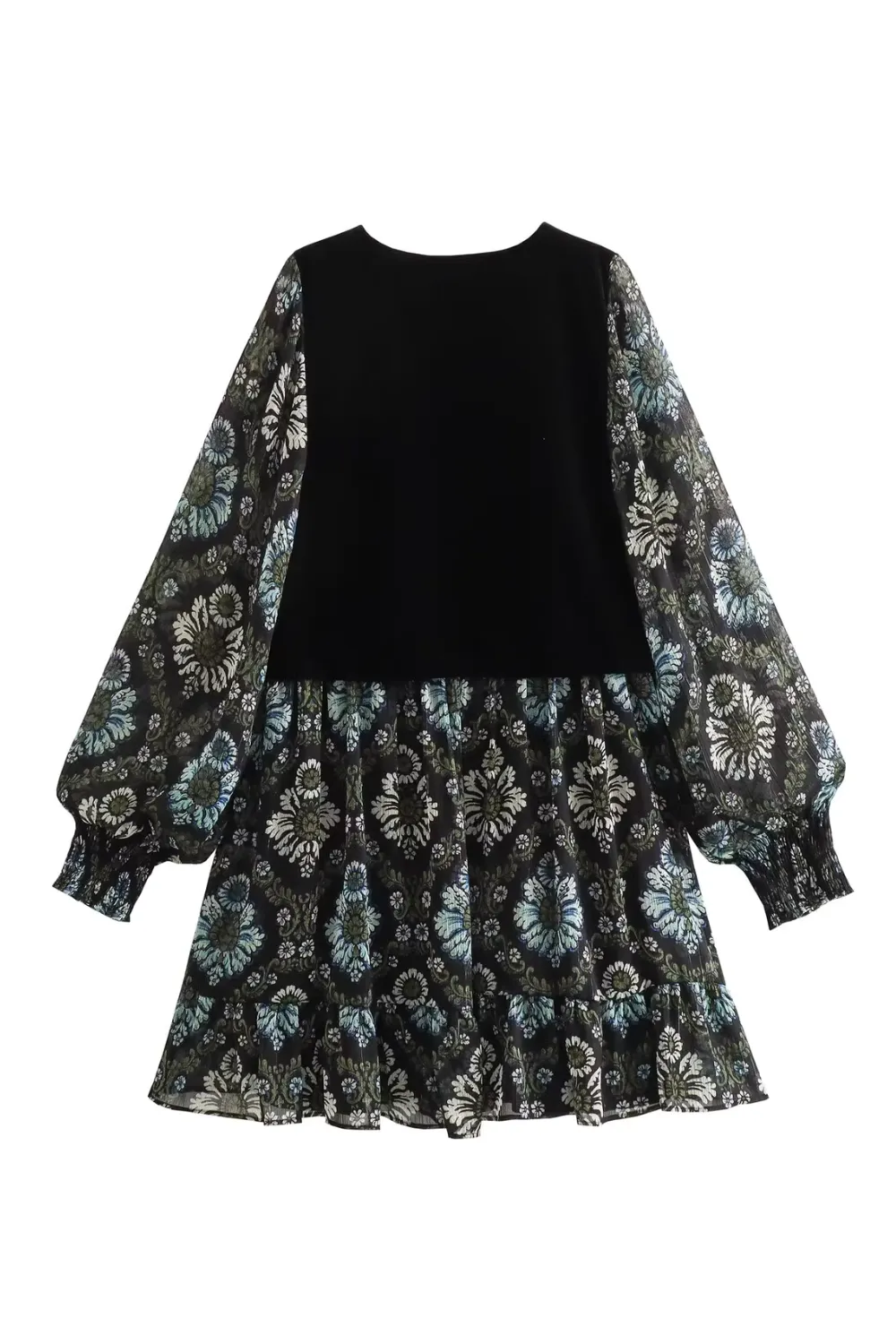 'Holly' V-Neck Vest Layered Printed Dress