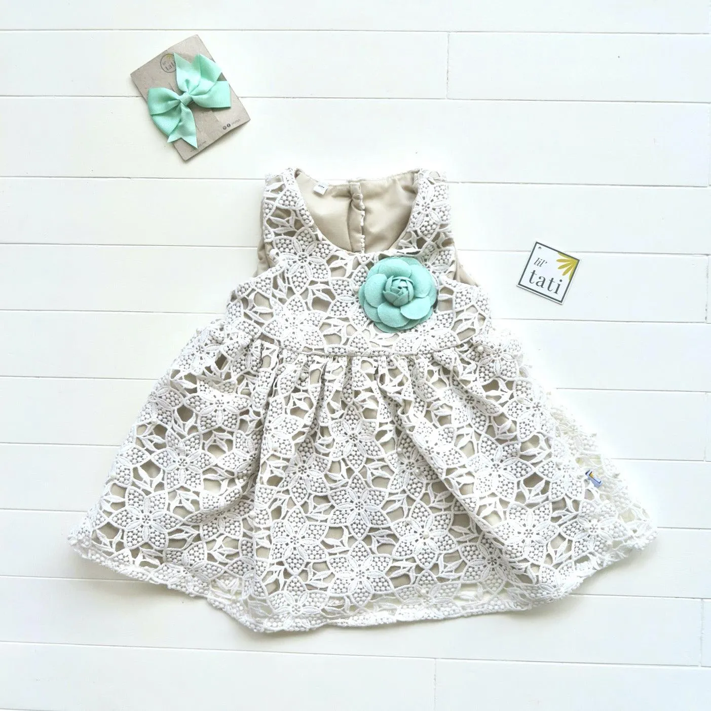 Iris Dress in White Pearl Lace
