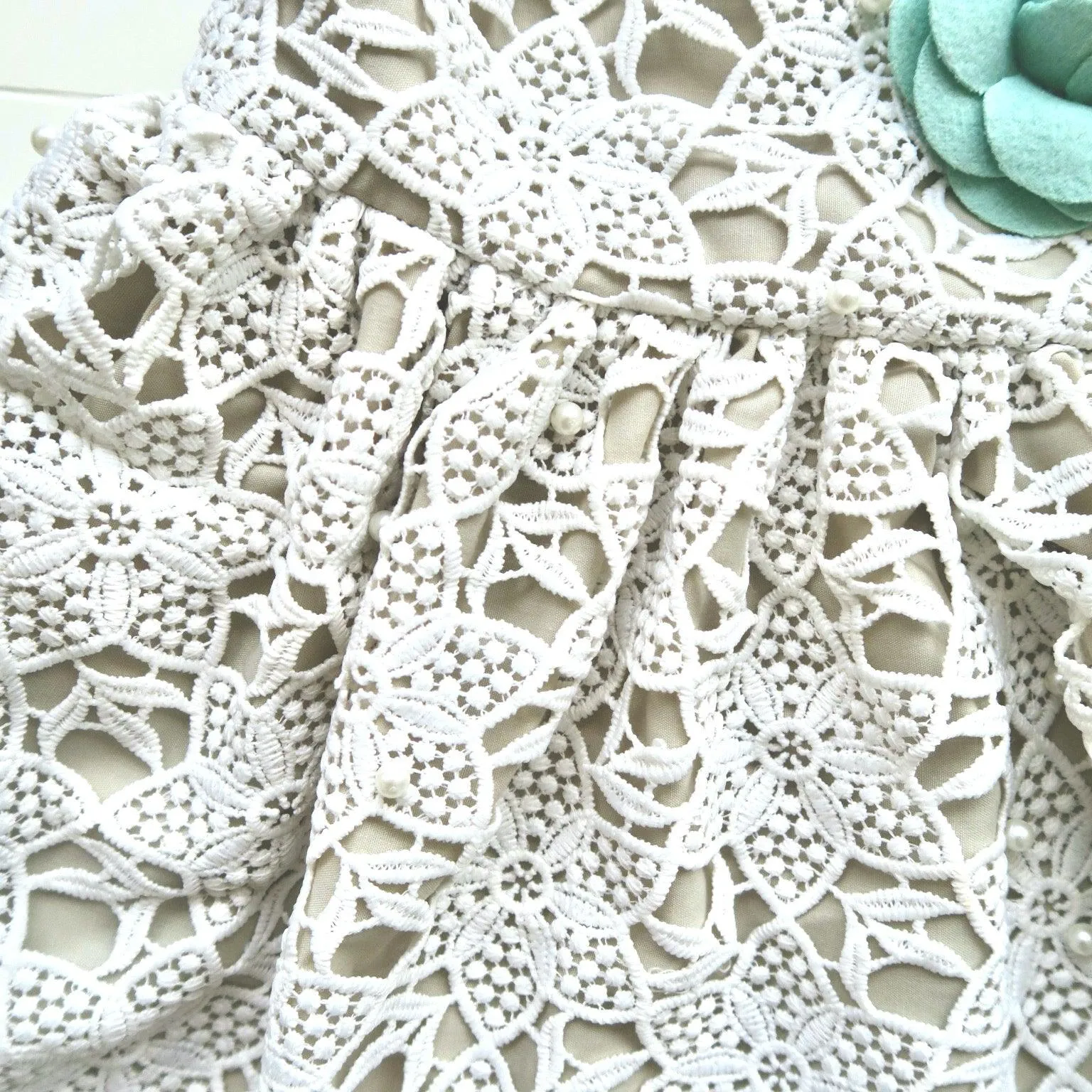 Iris Dress in White Pearl Lace