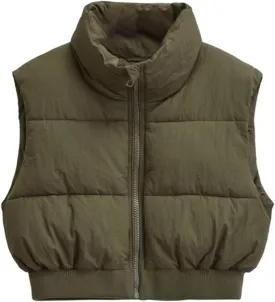 KEOMUD Women's Winter Crop Vest Lightweight Sleeveless Warm Outerwear Puffer Vest Padded Gilet