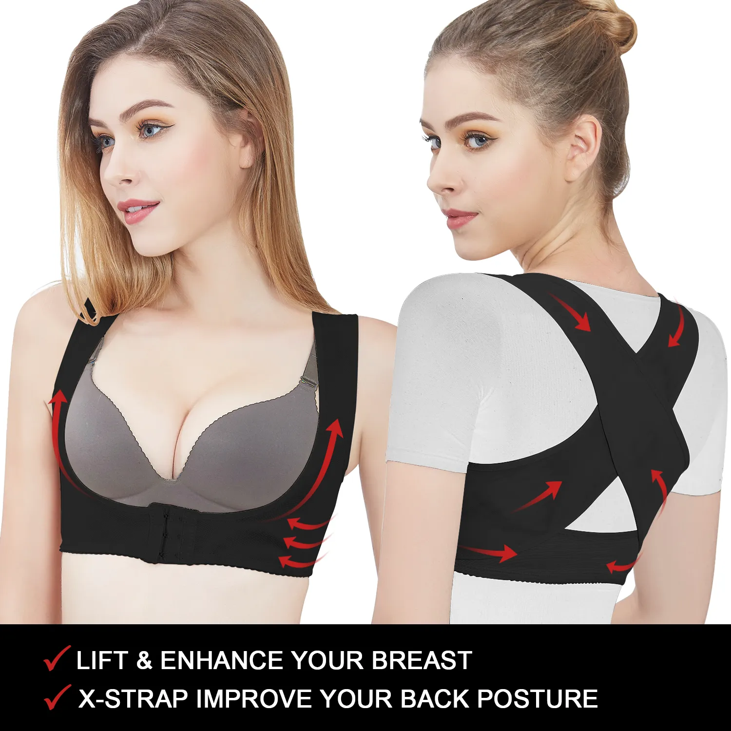 Lady Jeneva Women Posture Corrector X-Strap Shapewear - Black