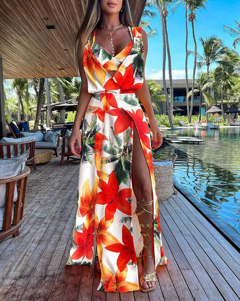 Long Dress With Vest 2 Pieces Sleeveless Suit