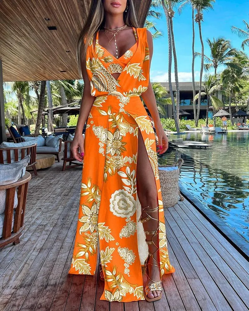 Long Dress With Vest 2 Pieces Sleeveless Suit