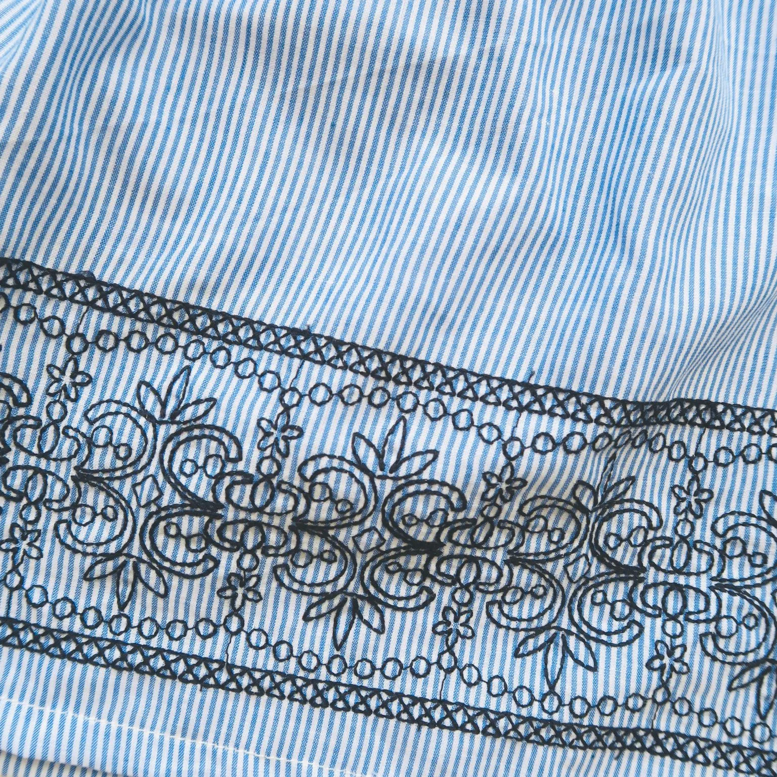 Magnolia Dress in Blue Stripes Embroidery