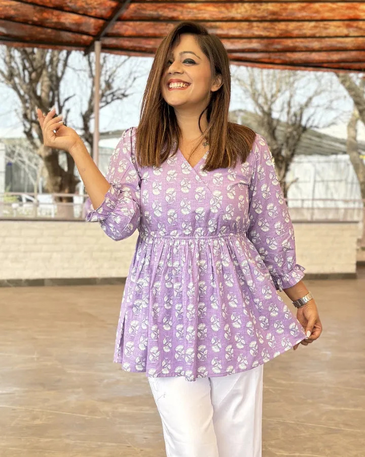Malai Lilac Cotton Peplum Top