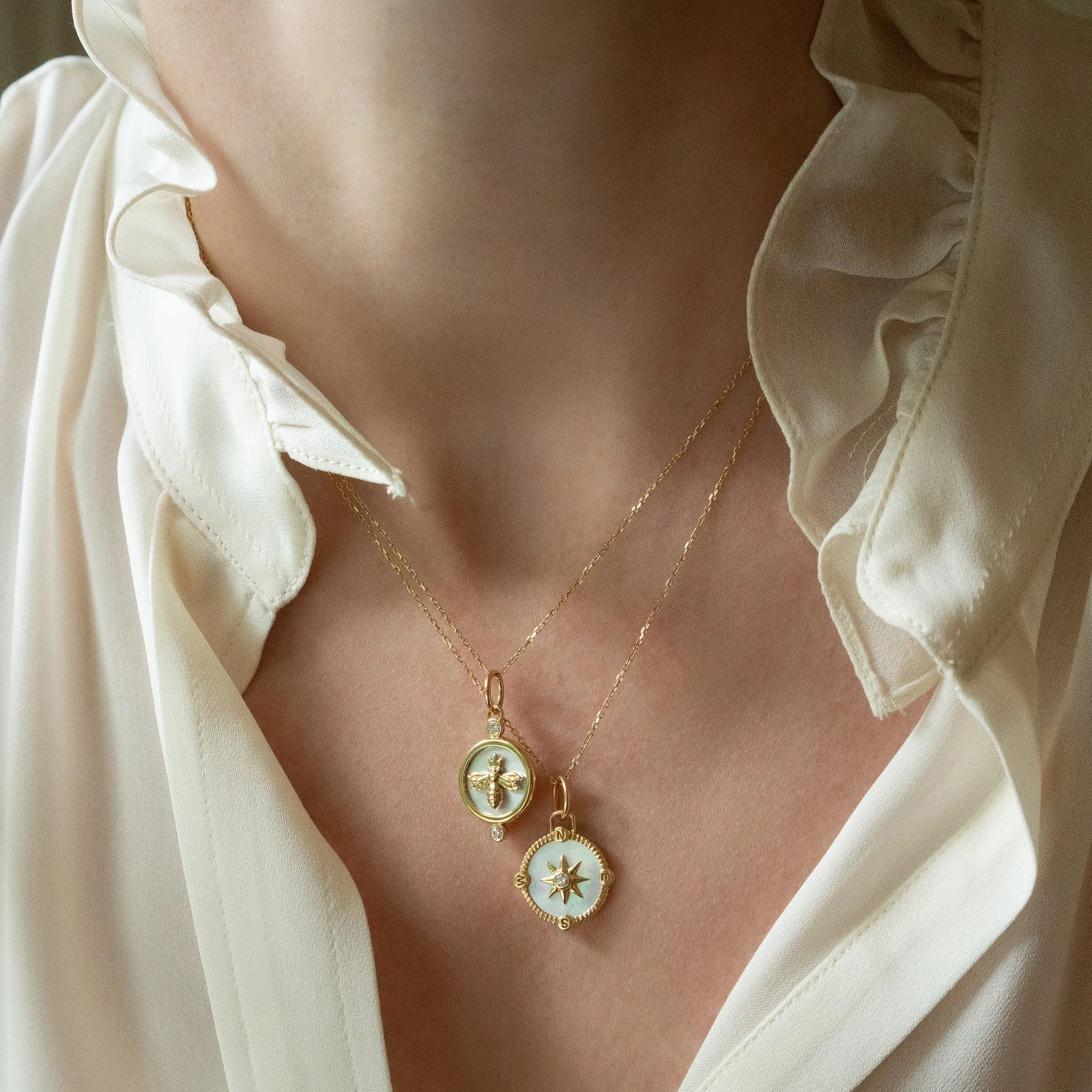 Mother of Pearl "Queen Bee" 18K Gold Charm Necklace