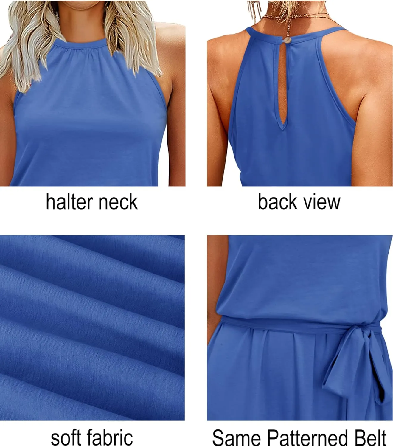 Newshows Womens 2025 Summer Dress Halter Wedding Guest Casual Beach Vacation Outfits Belted Sundresses with Pockets