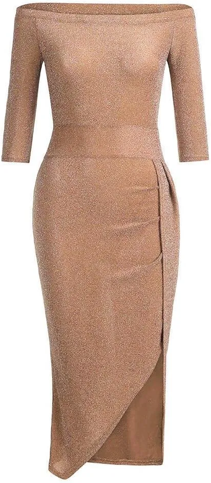 Off Shoulder Cocktail Dresses with Slit Women 2025 Sexy Elegant Formal Bodycon Ruched Long Dress Party Club Wear