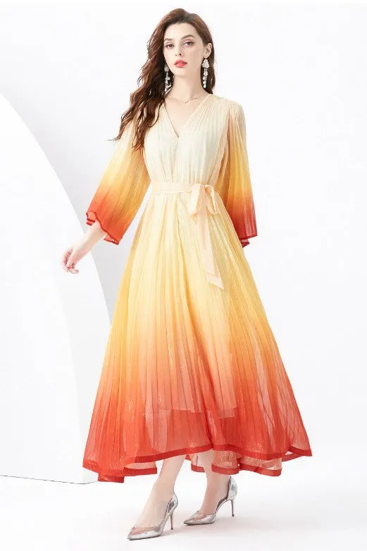 Ombré Maxi Pleated Dress