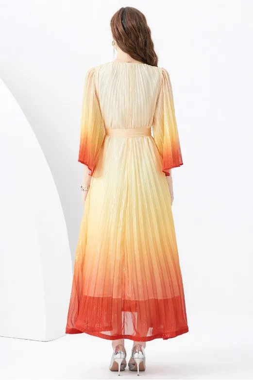 Ombré Maxi Pleated Dress