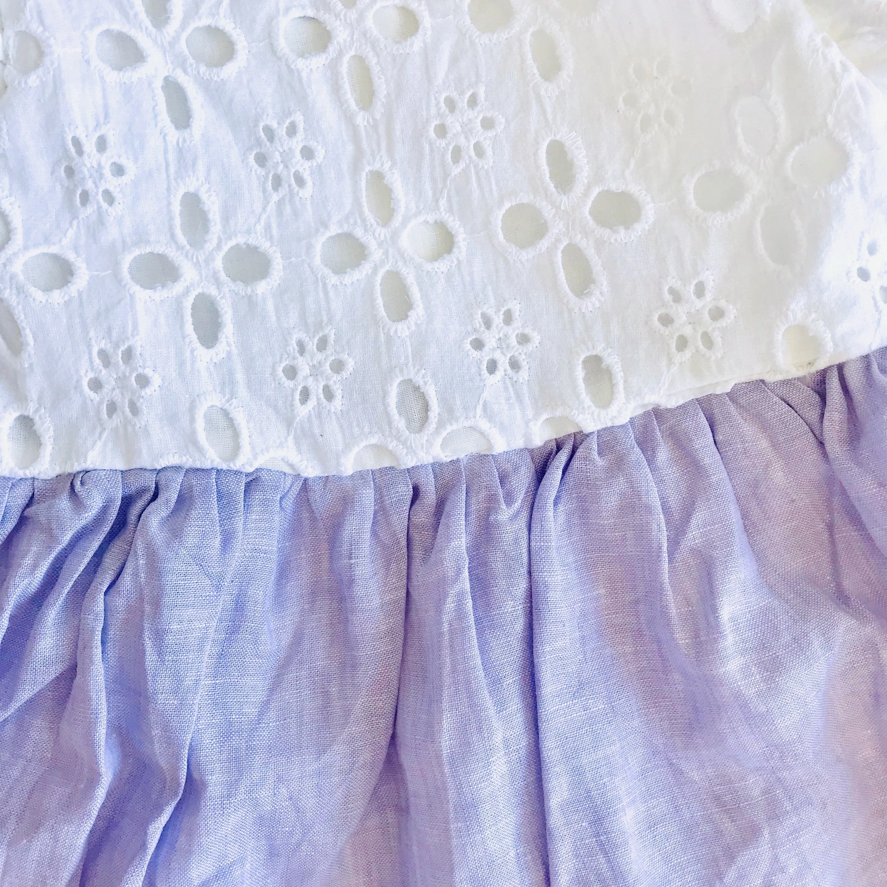 Periwinkle Dress in White Eyelet & Purple Linen