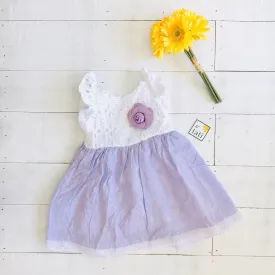 Periwinkle Dress in White Eyelet & Purple Linen