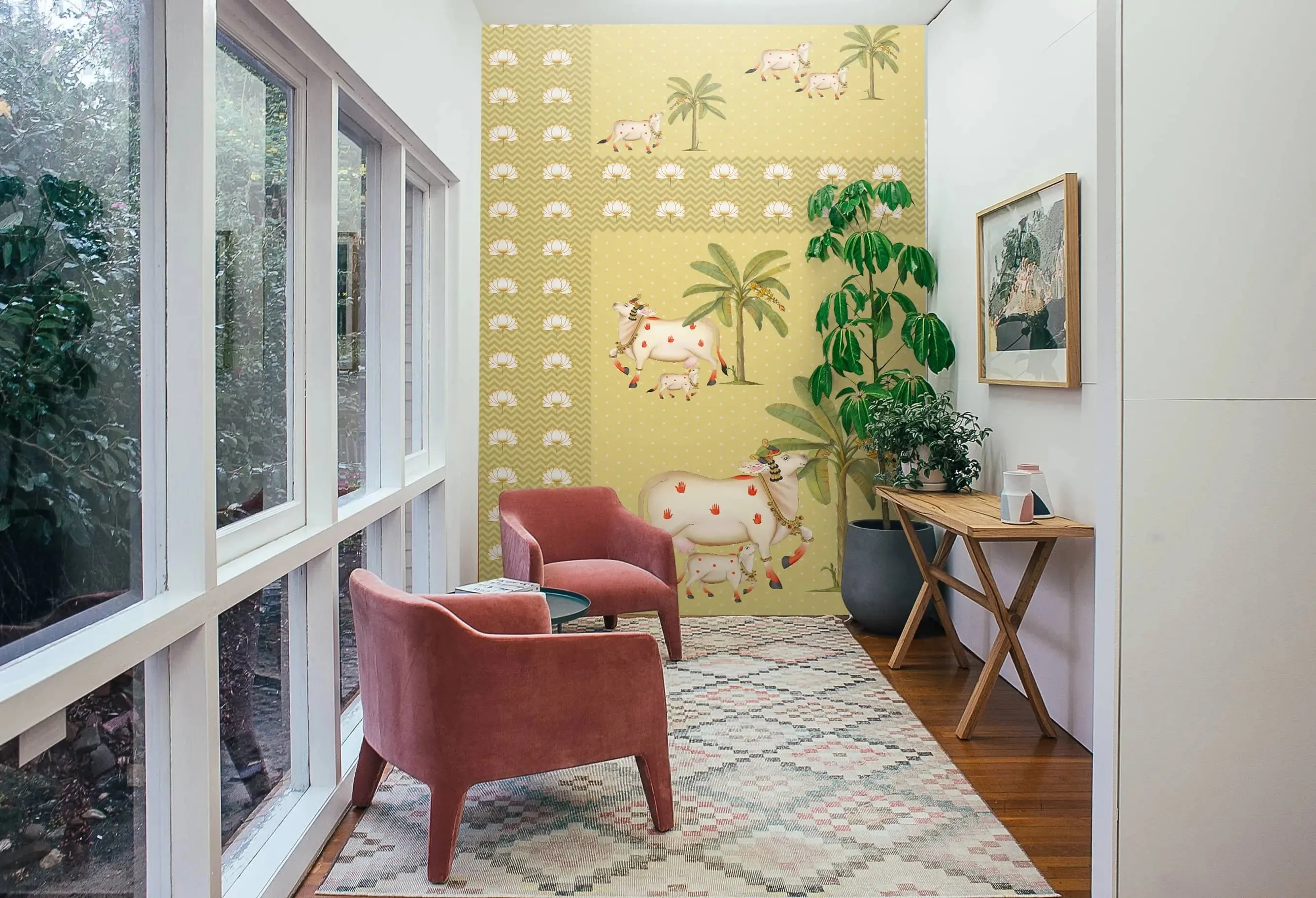 Pichwai Yellow Garden Wallpaper for Rooms