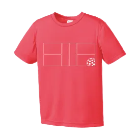Pickleball Court with Pickleball | Youth Short Sleeve Athletic Shirt | 100% Polyester