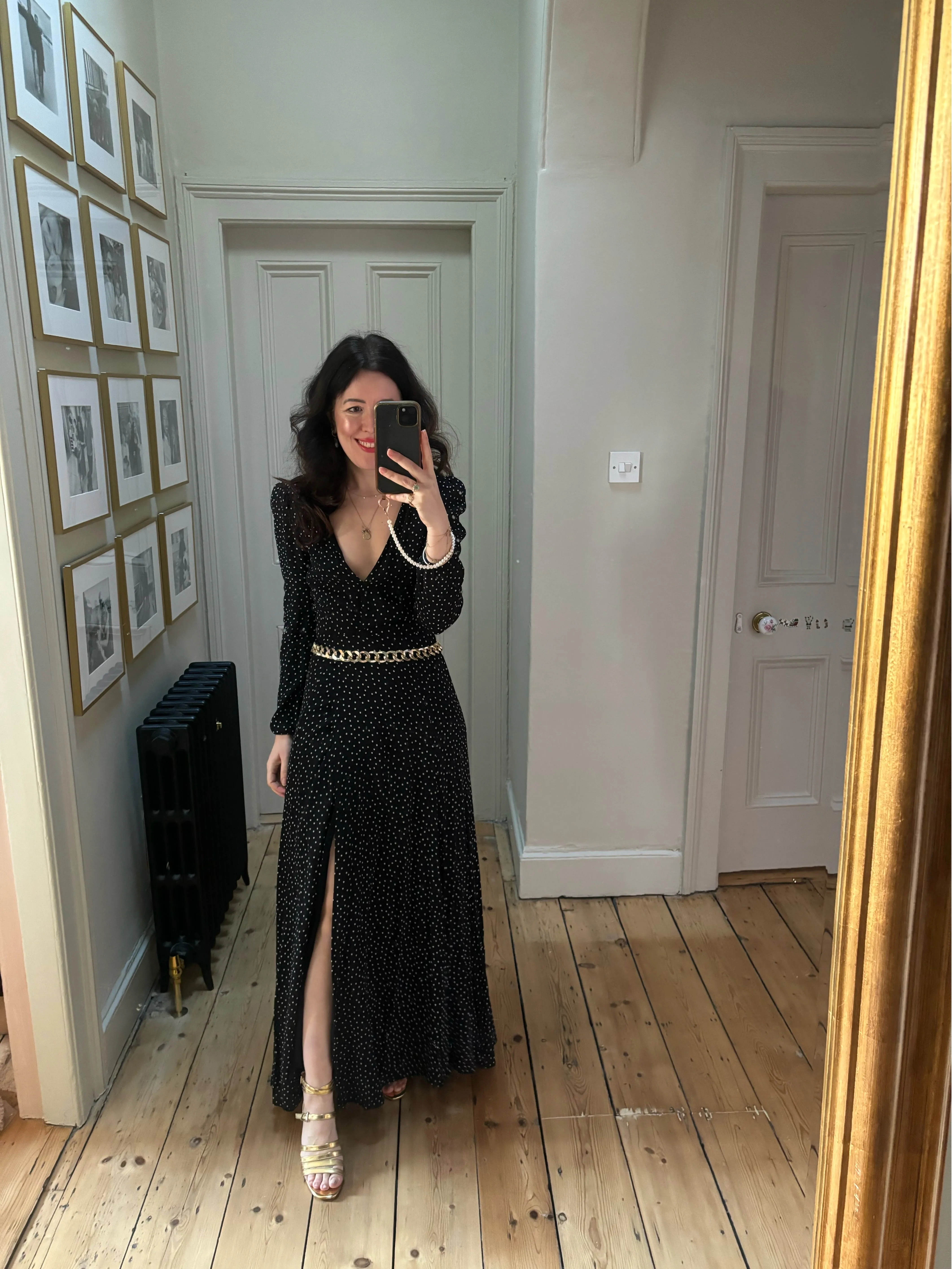 Reformation Black Polka Dot Midi