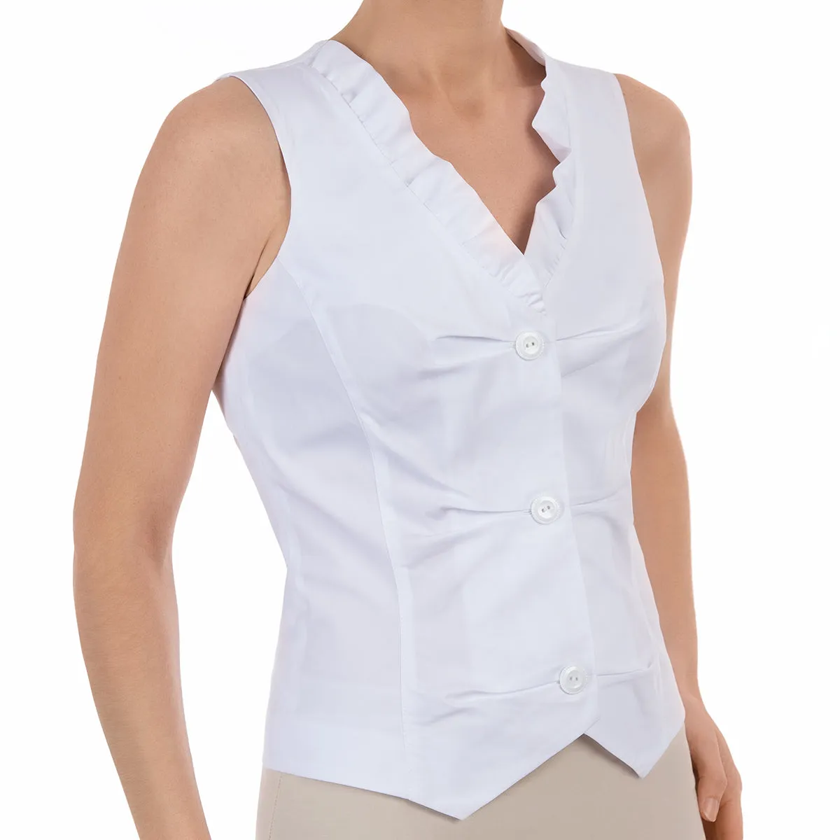 Ruffle Neck Vest in White