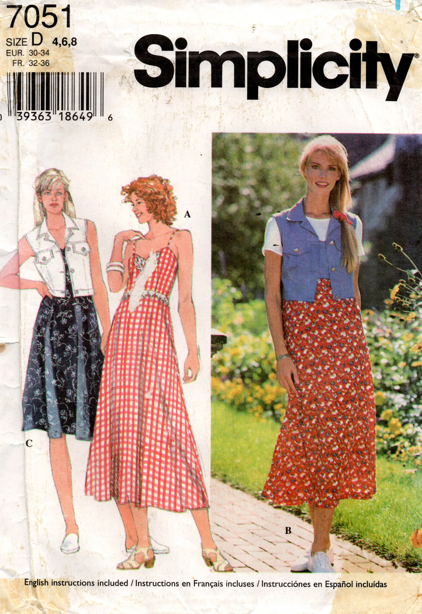 Simplicity 7051 Womens Sundress & Vest 1990s Sewing Pattern Size 4 - 8 UNCUT Factory Folded