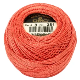 Size 8 Pearl Cotton Ball in Color 351 ~ Coral