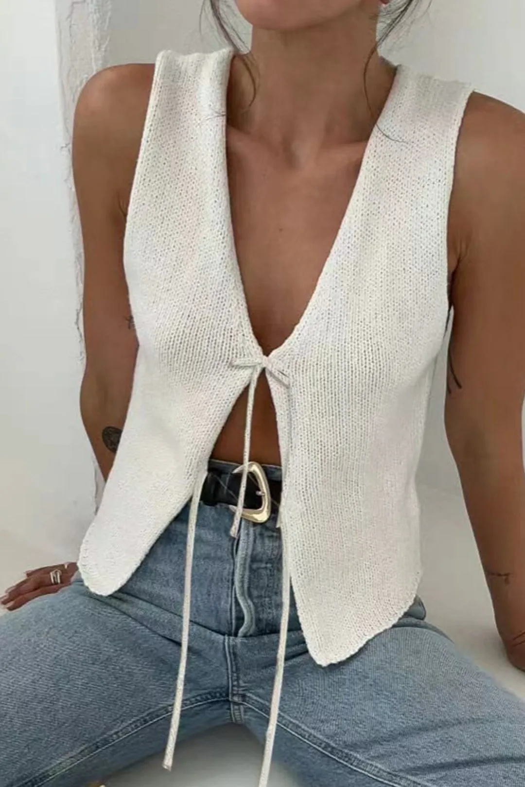 Solid Tie Front Knit Vest