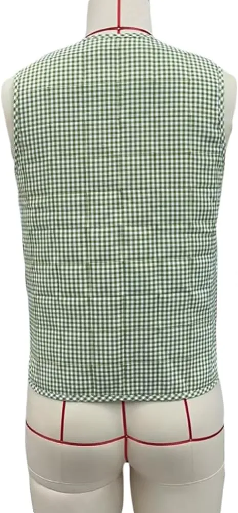 SOLILOQUY Women Y2K Tie Front Quilted Vest Plaid Floral V Neck Cropped Padded Gilet Coquette Sleeveless Jacket Going Out Top