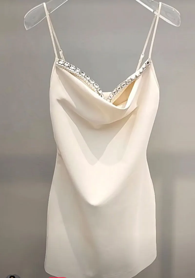 Sparkly Rhinestone Pearl Rehearsal Dinner Guest Dress