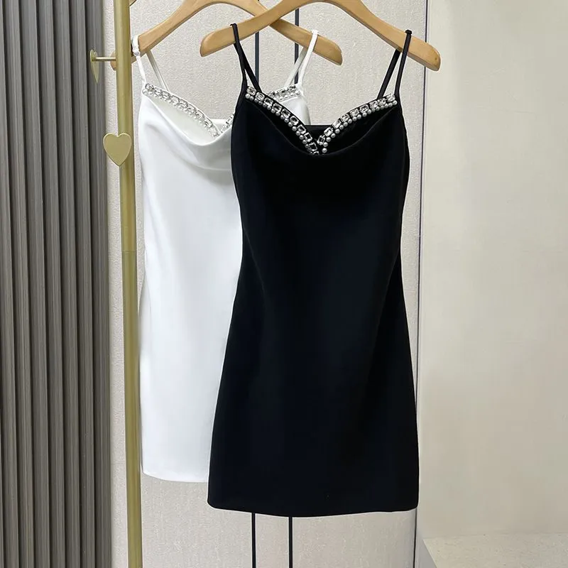 Sparkly Rhinestone Pearl Rehearsal Dinner Guest Dress