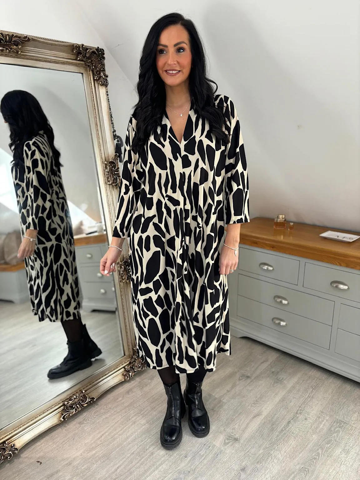 Stone Abstract Patterned Dress Gloria