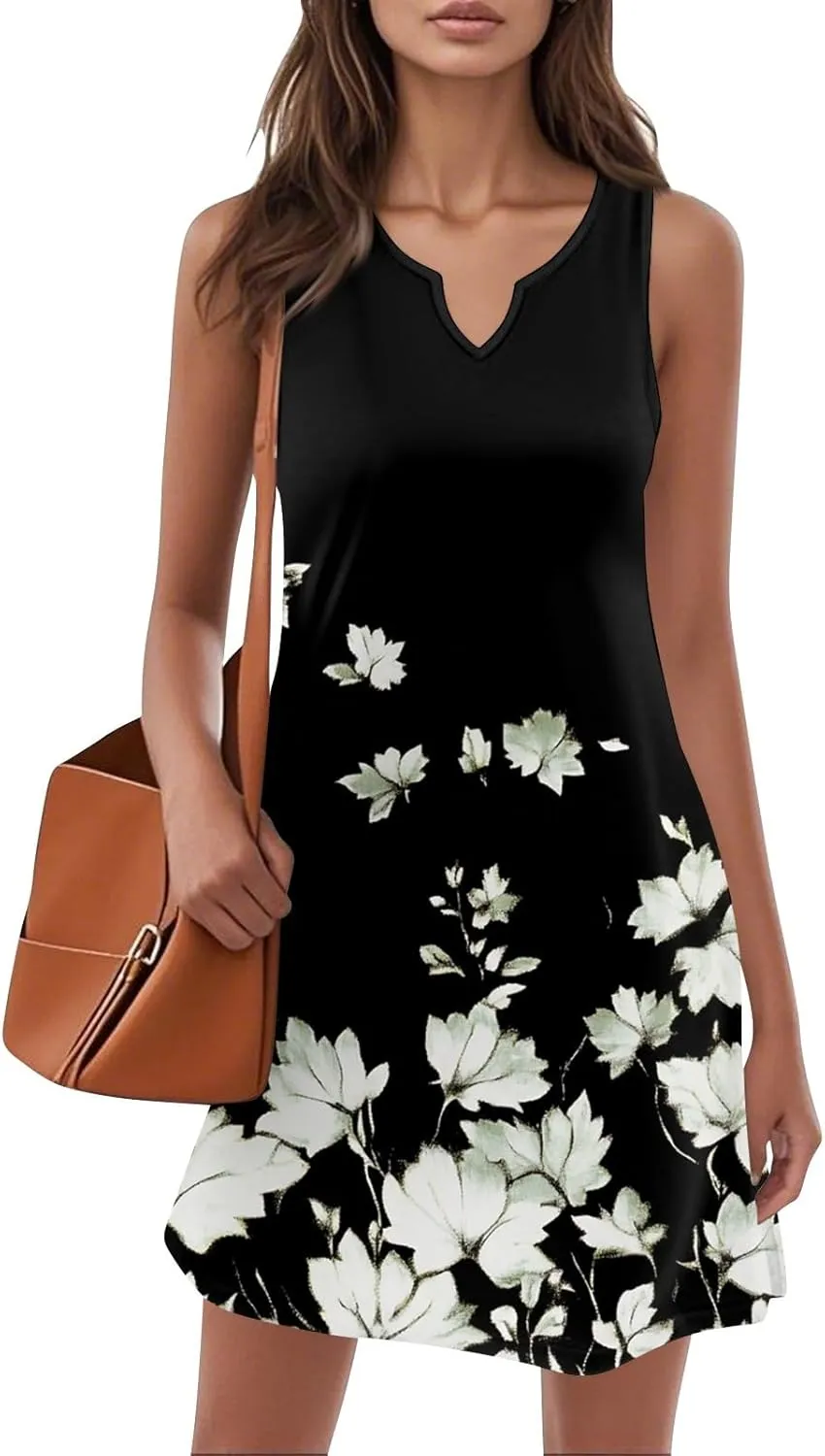 Summer Beach Vacation Clothes Spring Dresses for Women 2025 Sleeveless V Neck Loose Casual Sundresses