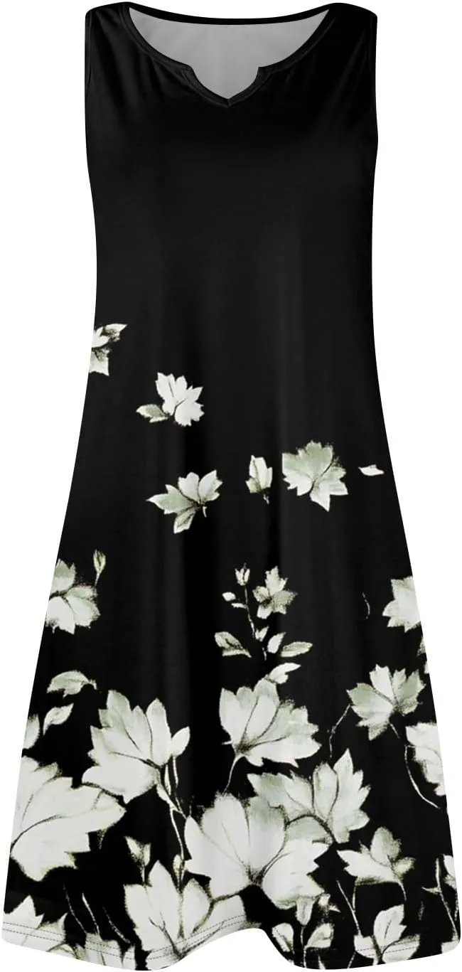 Summer Beach Vacation Clothes Spring Dresses for Women 2025 Sleeveless V Neck Loose Casual Sundresses