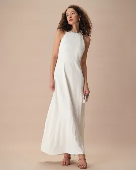 The White Bowknot Halter Maxi Dress
