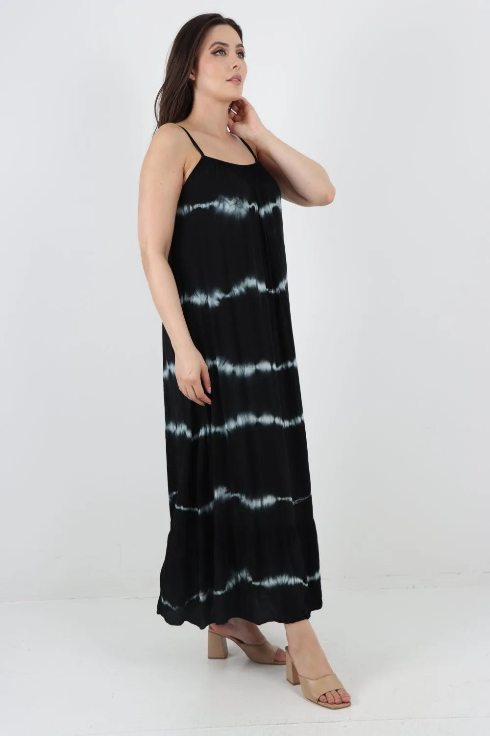 Tie Dye Print Ruffle Hem Sun Dress