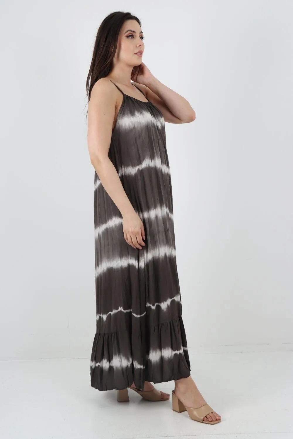 Tie Dye Print Ruffle Hem Sun Dress