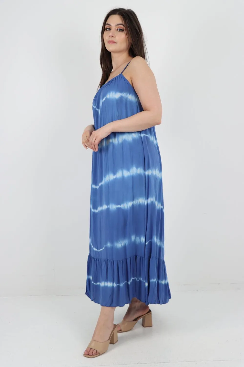 Tie Dye Print Ruffle Hem Sun Dress