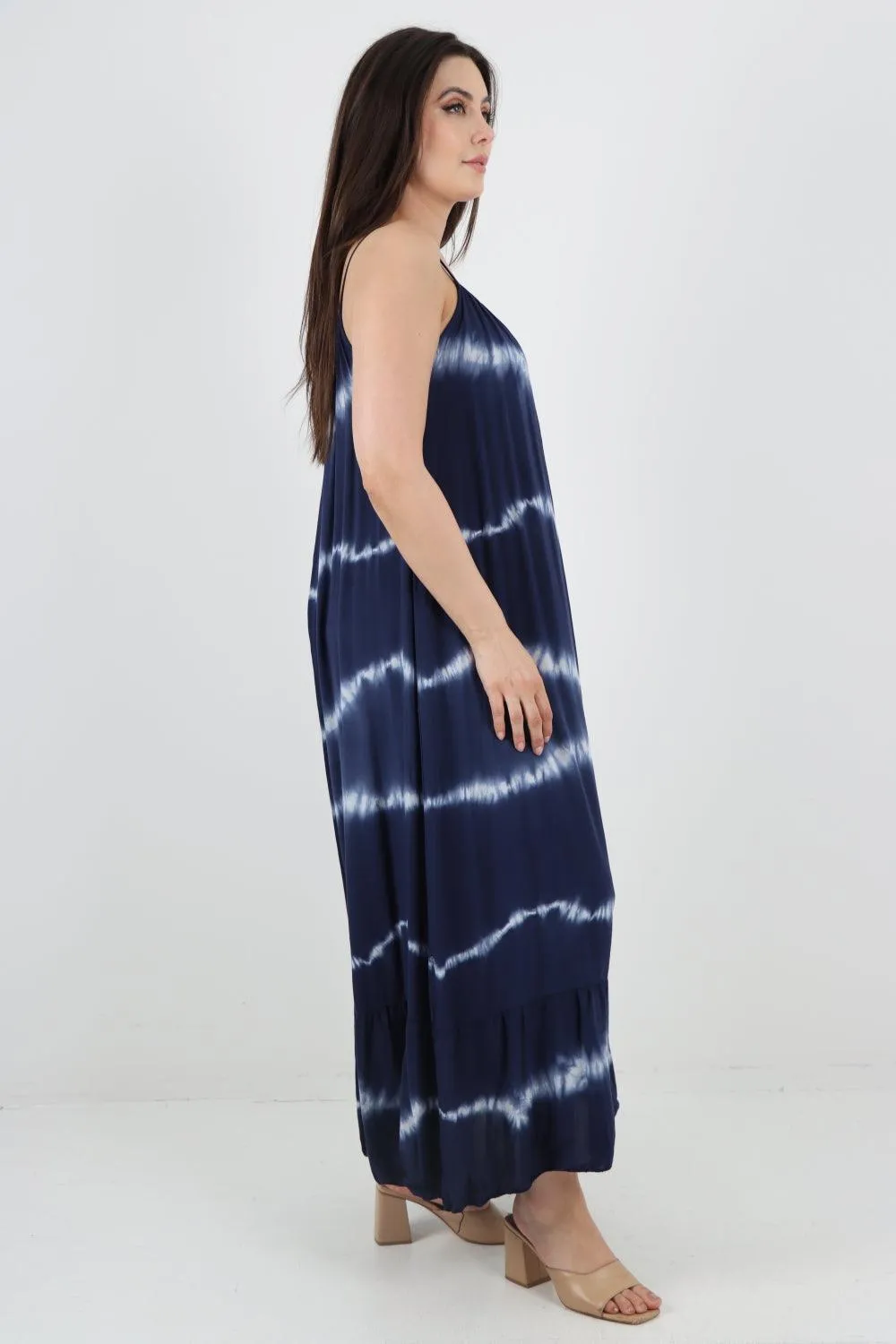 Tie Dye Print Ruffle Hem Sun Dress