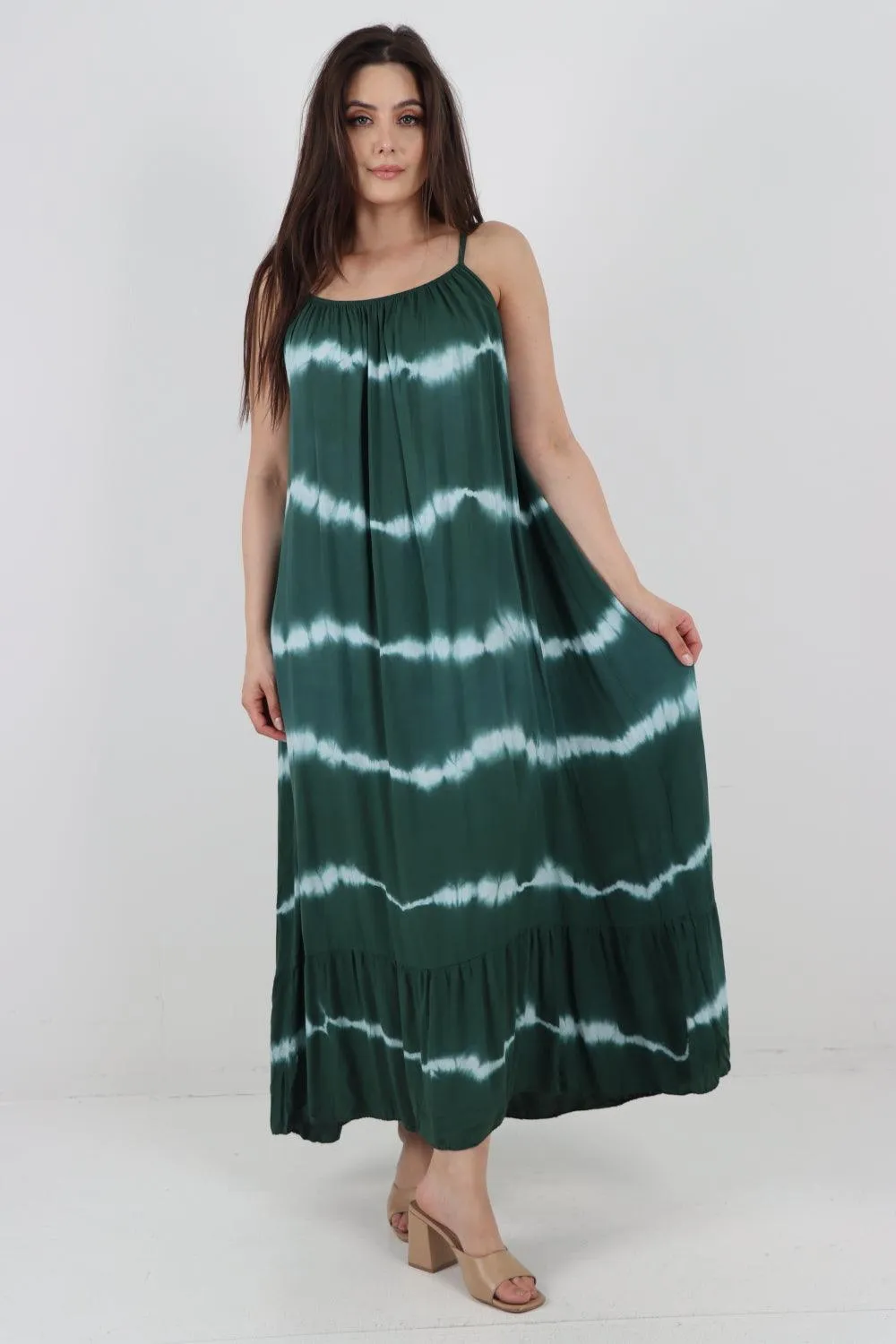 Tie Dye Print Ruffle Hem Sun Dress