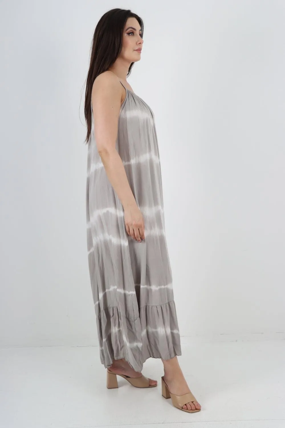 Tie Dye Print Ruffle Hem Sun Dress