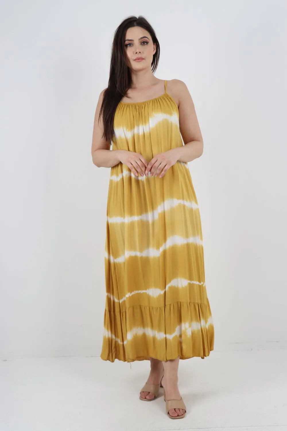 Tie Dye Print Ruffle Hem Sun Dress