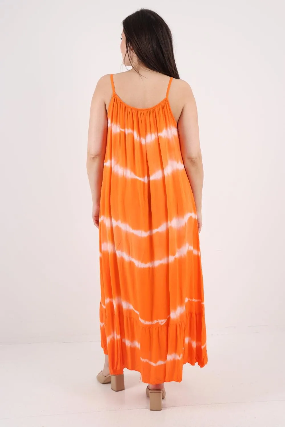 Tie Dye Print Ruffle Hem Sun Dress