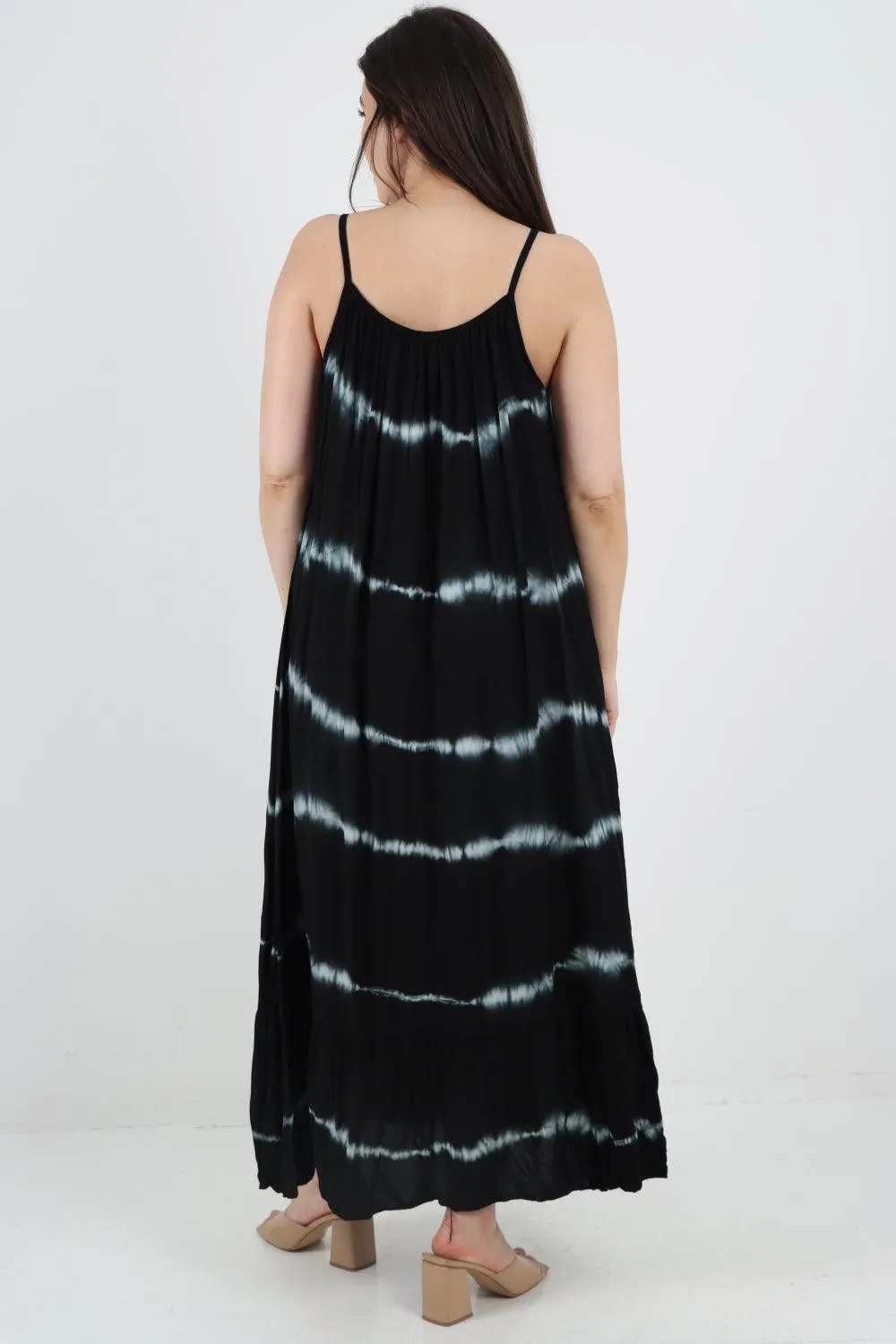 Tie Dye Print Ruffle Hem Sun Dress