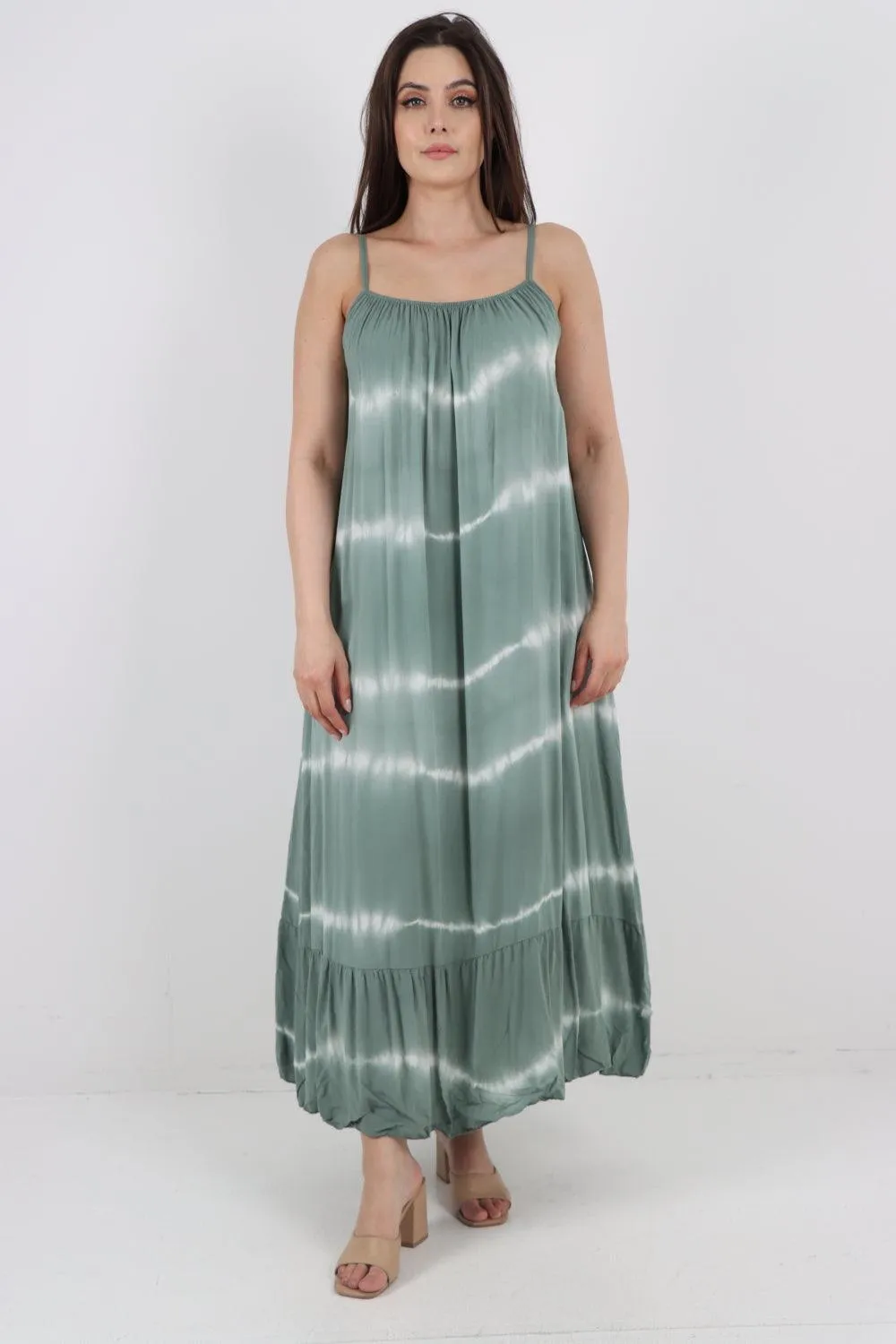 Tie Dye Print Ruffle Hem Sun Dress