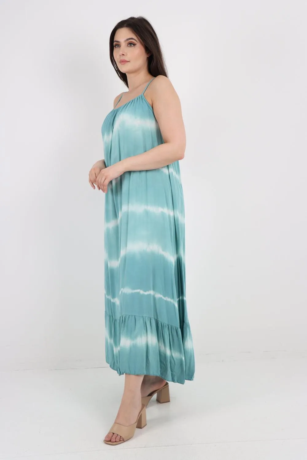 Tie Dye Print Ruffle Hem Sun Dress