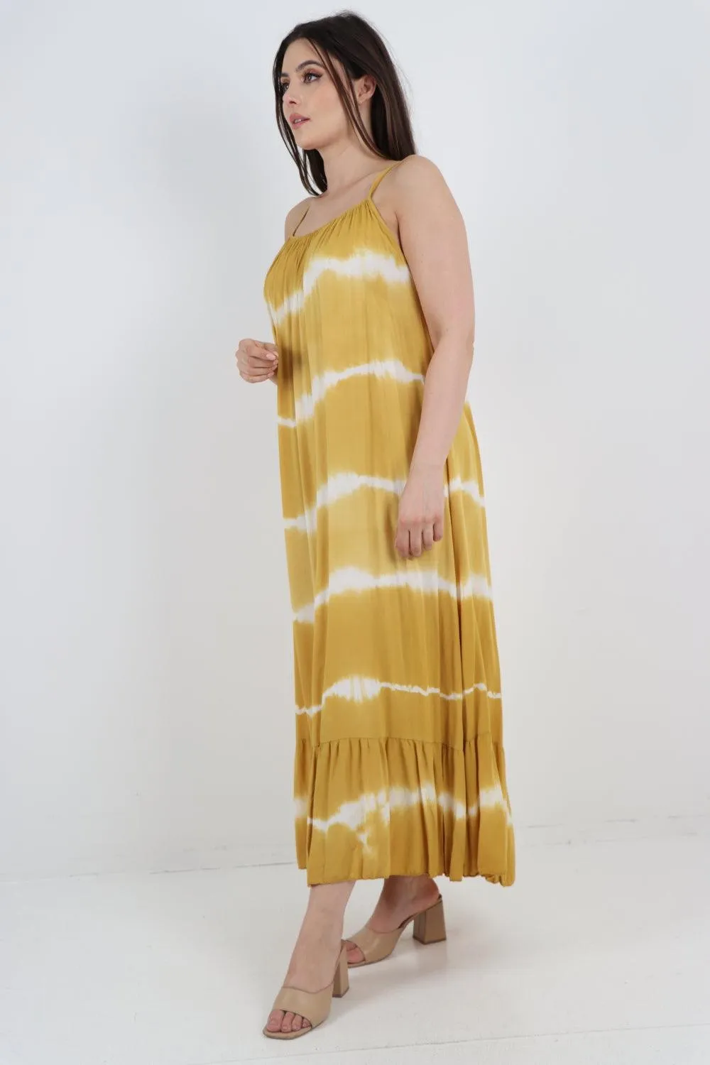 Tie Dye Print Ruffle Hem Sun Dress