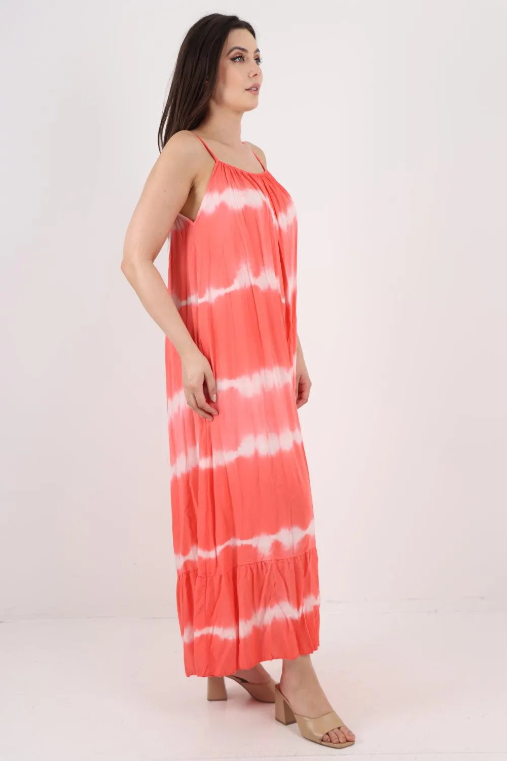 Tie Dye Print Ruffle Hem Sun Dress