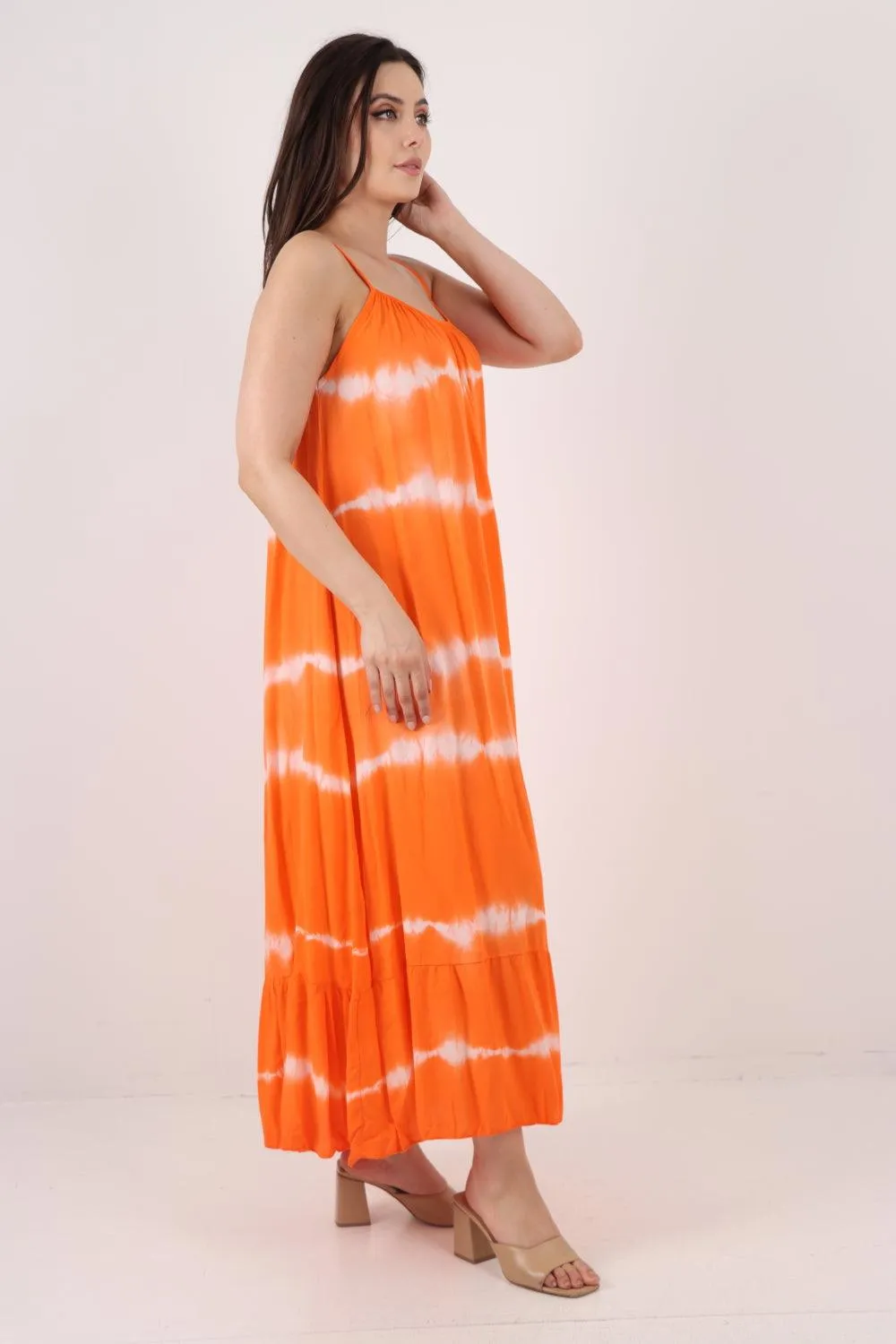 Tie Dye Print Ruffle Hem Sun Dress