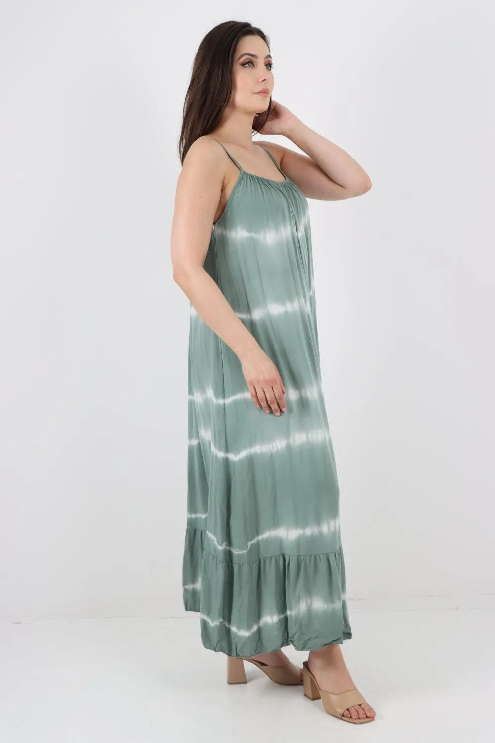 Tie Dye Print Ruffle Hem Sun Dress